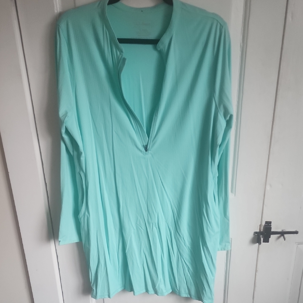 L.L. Bean Light Blue Zip-Up Long Sleeve Shirt